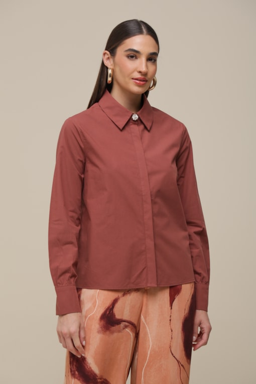 Camisa Tricoline Botões   Marrom