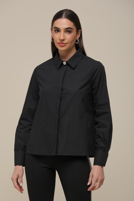 Camisa Tricoline Botões   Preto