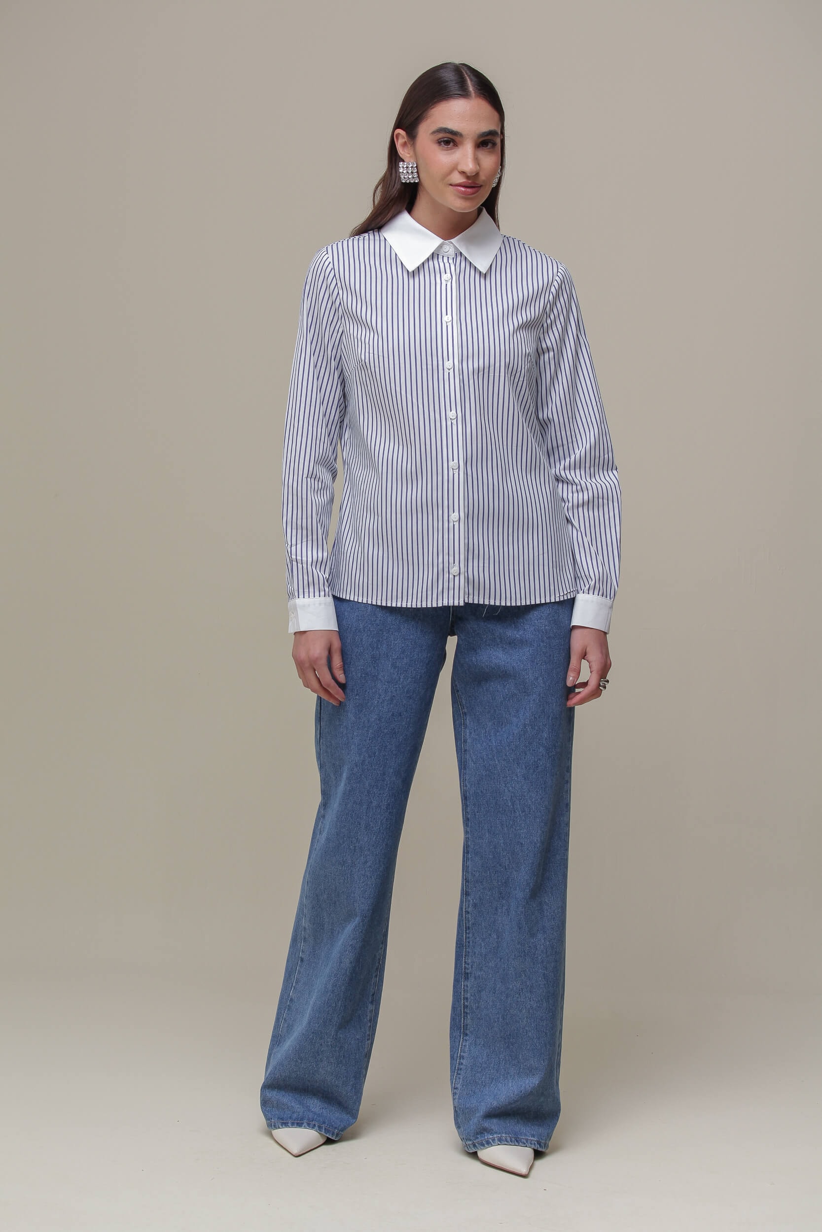 Camisa Tricoline Listras Azul