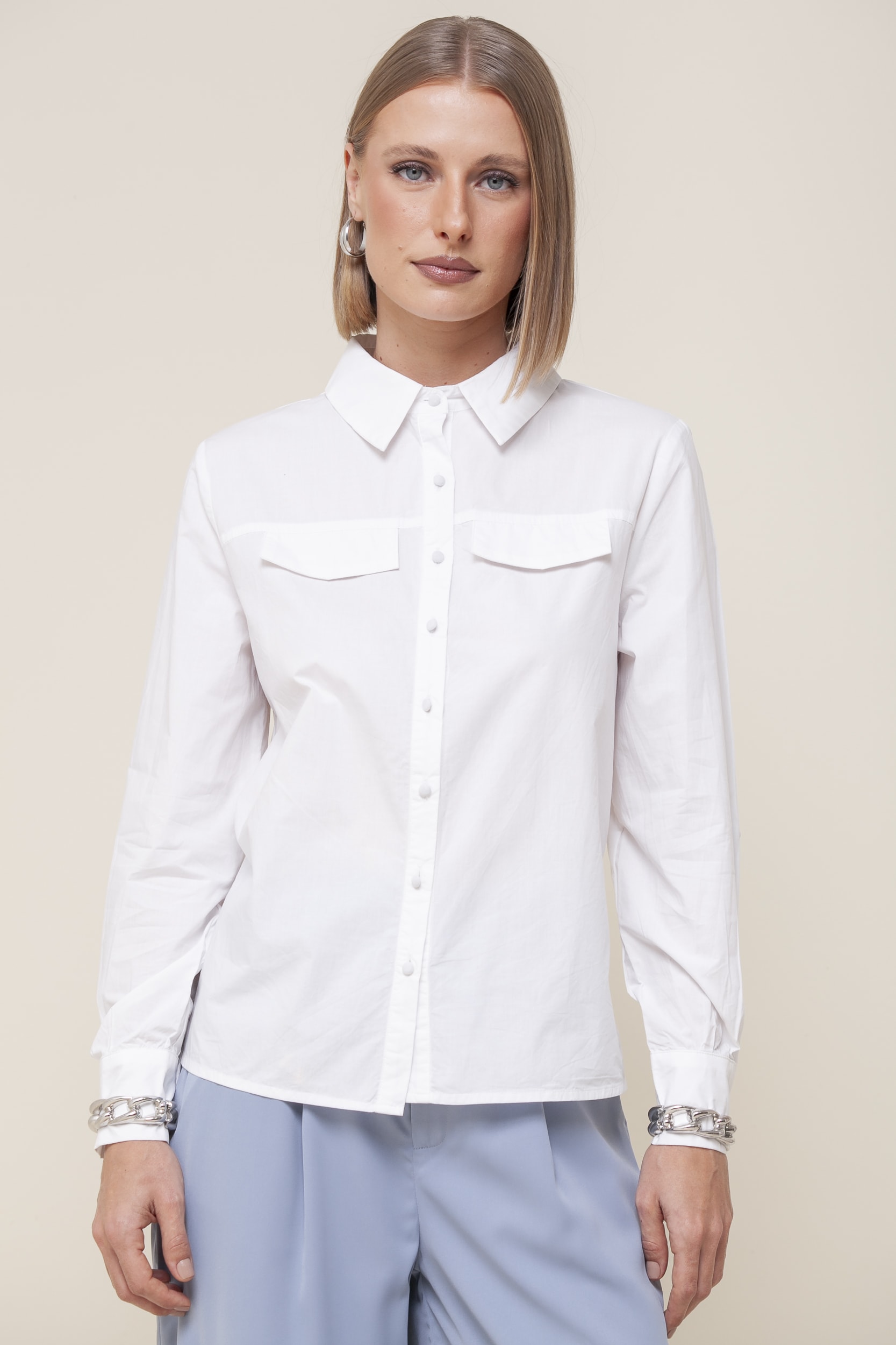 Camisa Tricoline Manga Longa  Off-white
