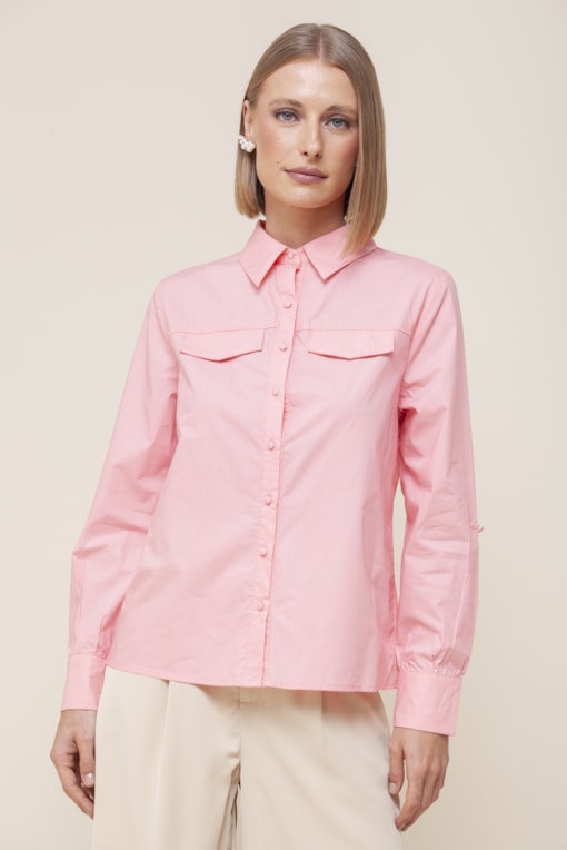 Camisa Tricoline Manga Longa  Rosa blush