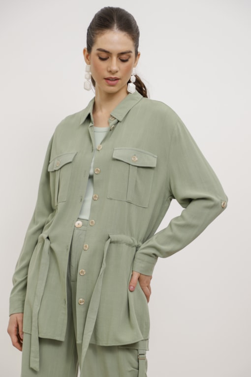 Camisa Viscolinho Alongada Verde oliva
