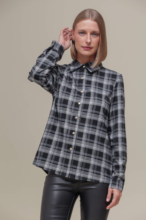 Camisa Xadrez Manga Longa       Preto