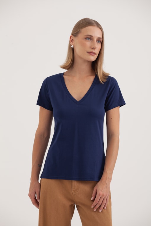 Camiseta Basic Decote V  Marinho 