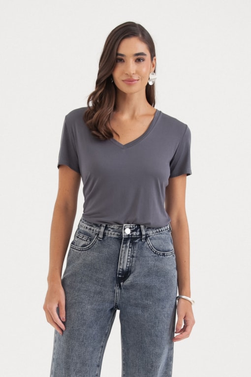 Camiseta Basic Decote V  Mescla