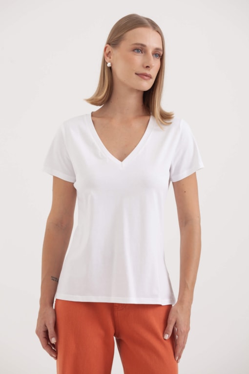 Camiseta Basic Decote V  Off-white