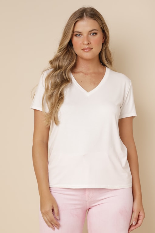 Camiseta Basic Decote V Off-white