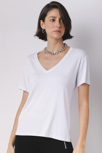Camiseta Basica Decote V Branco