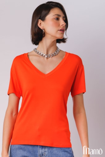 Camiseta Basica Decote V Vermelho