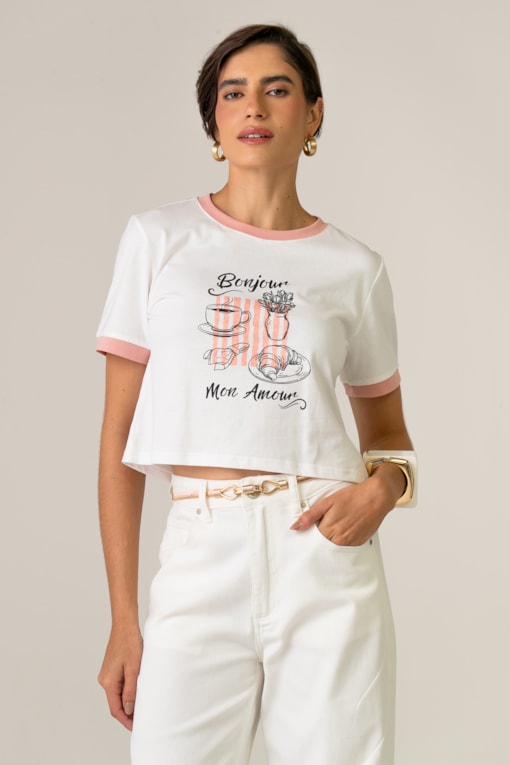 Camiseta Bom Jour Mon Amour Off-white