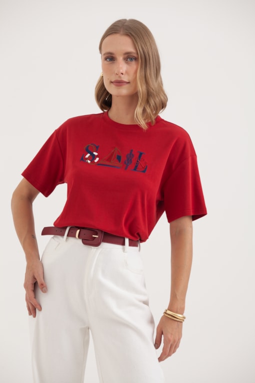 Camiseta Bordado Sail Vermelho
