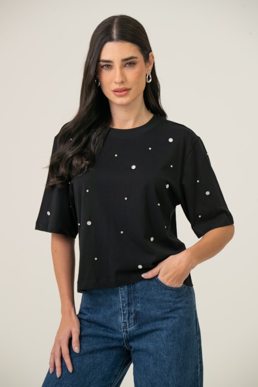 Camiseta Brilhos Preto
