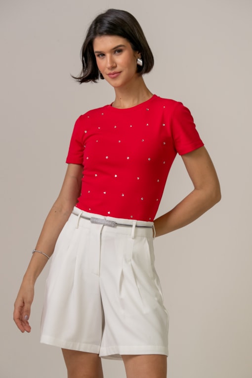 Camiseta Com Brilhos  Vermelho