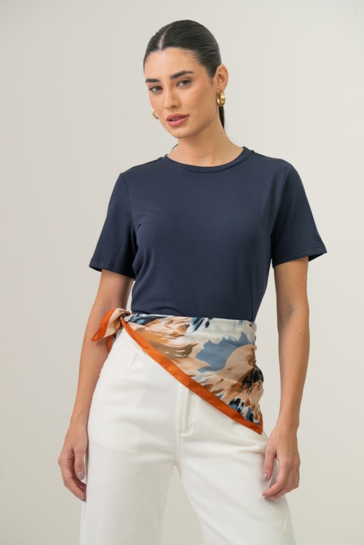 Camiseta Decote Careca Básica Marinho 