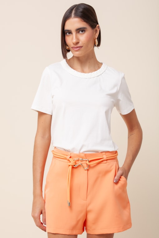 Camiseta Decote Trançado  Off-white