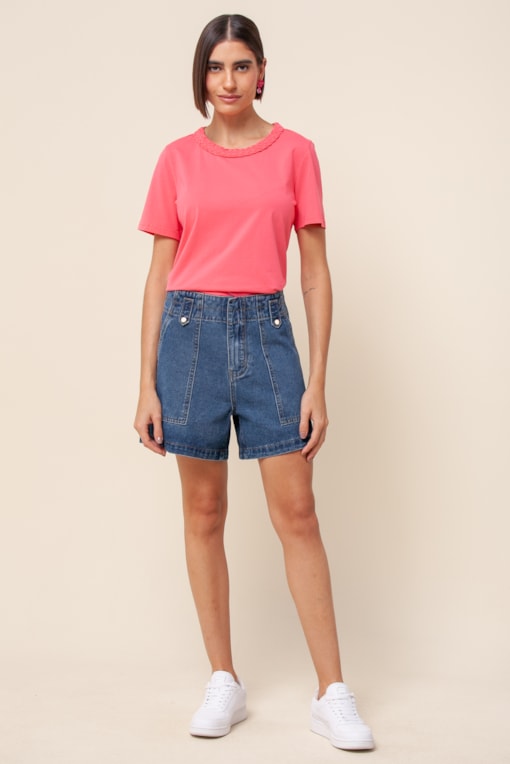 Camiseta Decote Trançado  Rosa