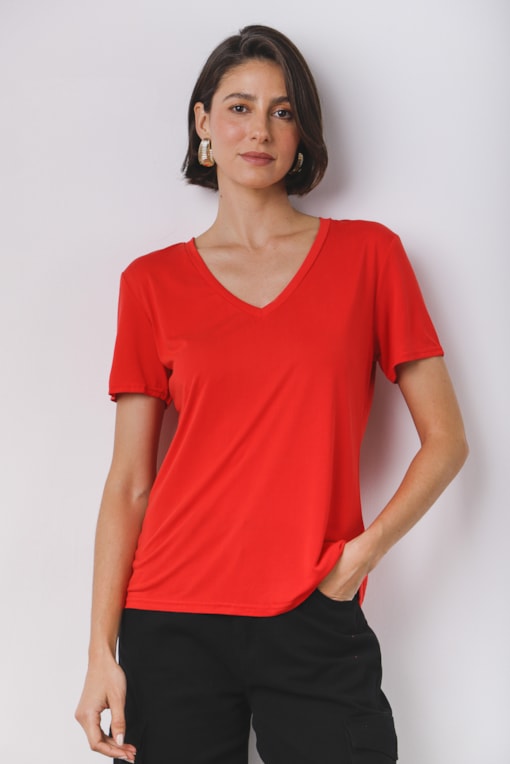 Camiseta Decote V New Year  Vermelho