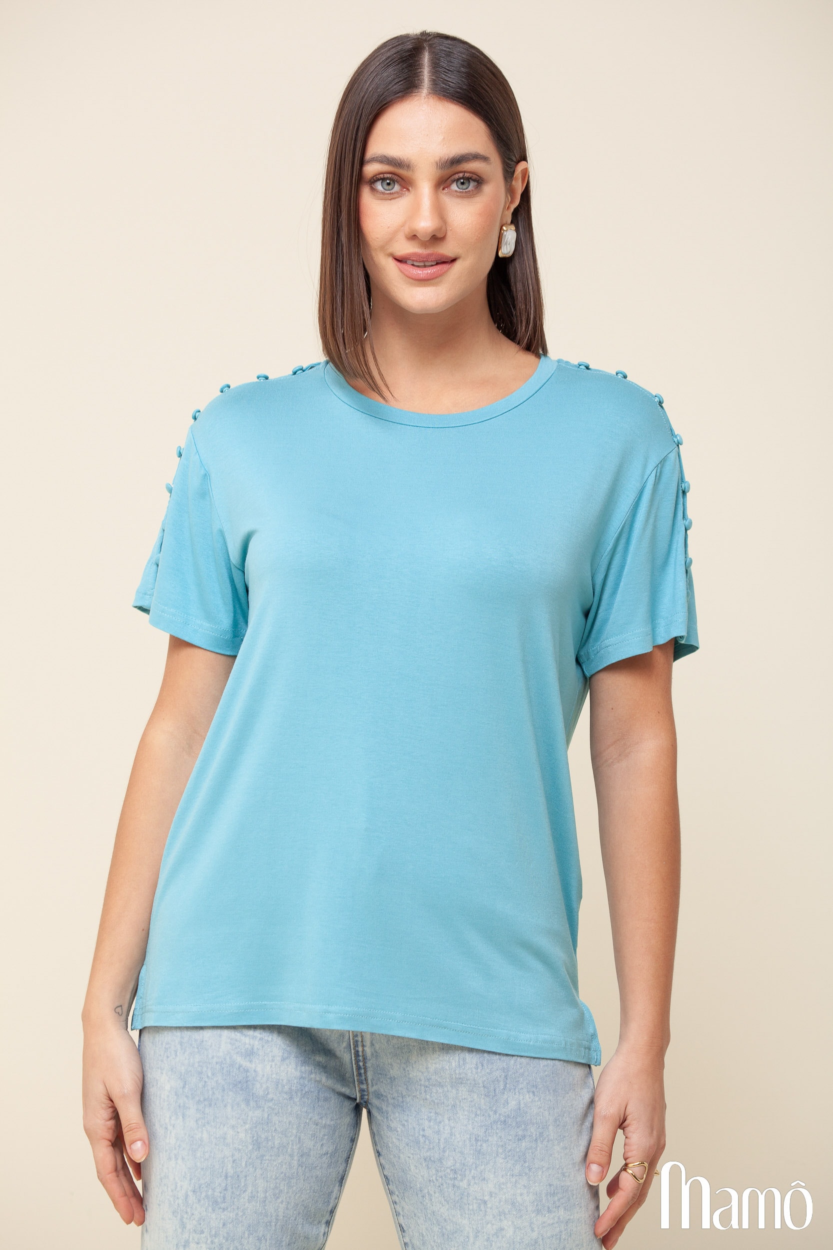 Camiseta Detalhe Ombro Azul