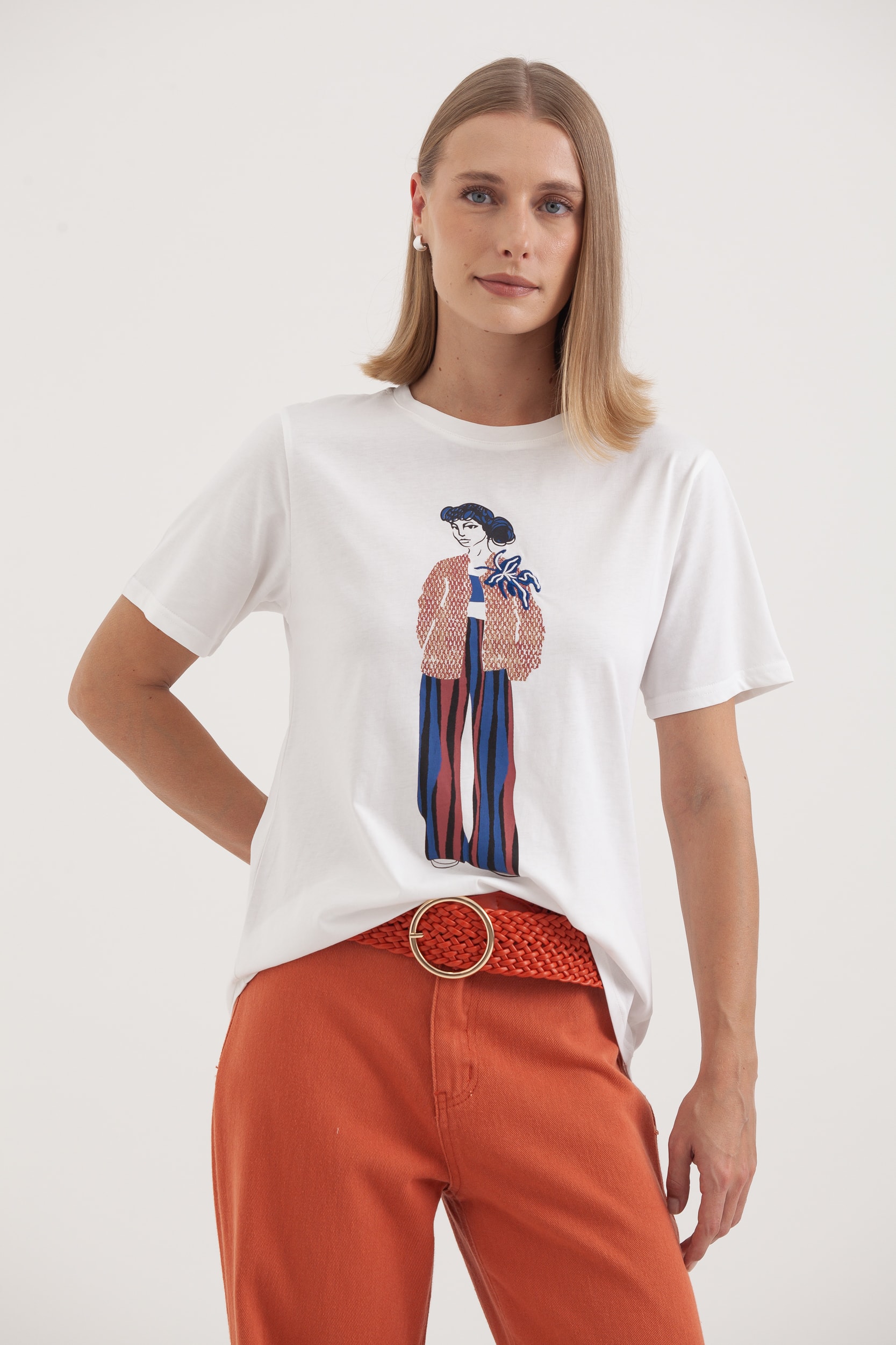 Camiseta Estampa Horizontes Off-white