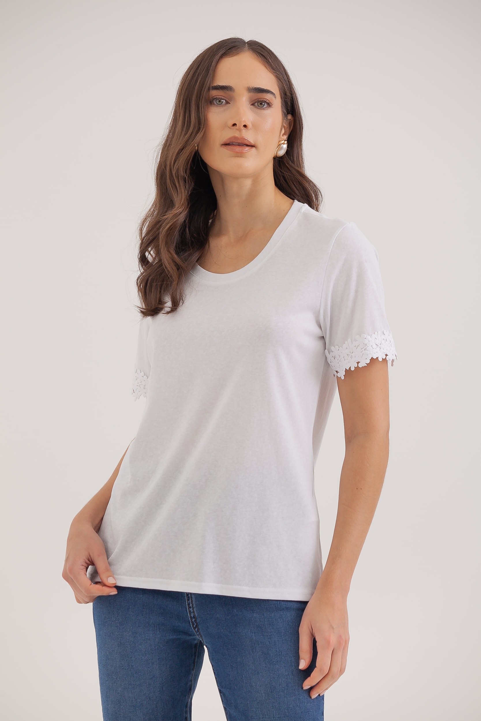 Camiseta Guipir Barra Manga Branco