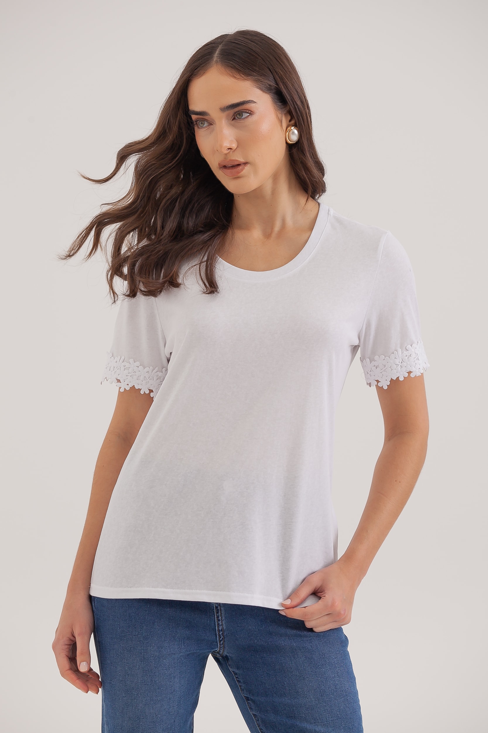 Camiseta Guipir Barra Manga Branco