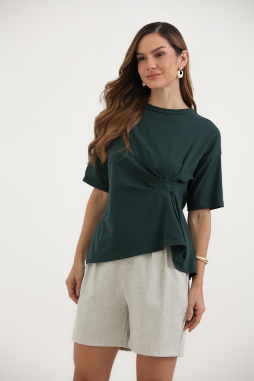 Camiseta Pregas Frontais E Abertura Lateral Verde 