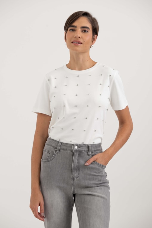 Camiseta Rebites Strass Branco