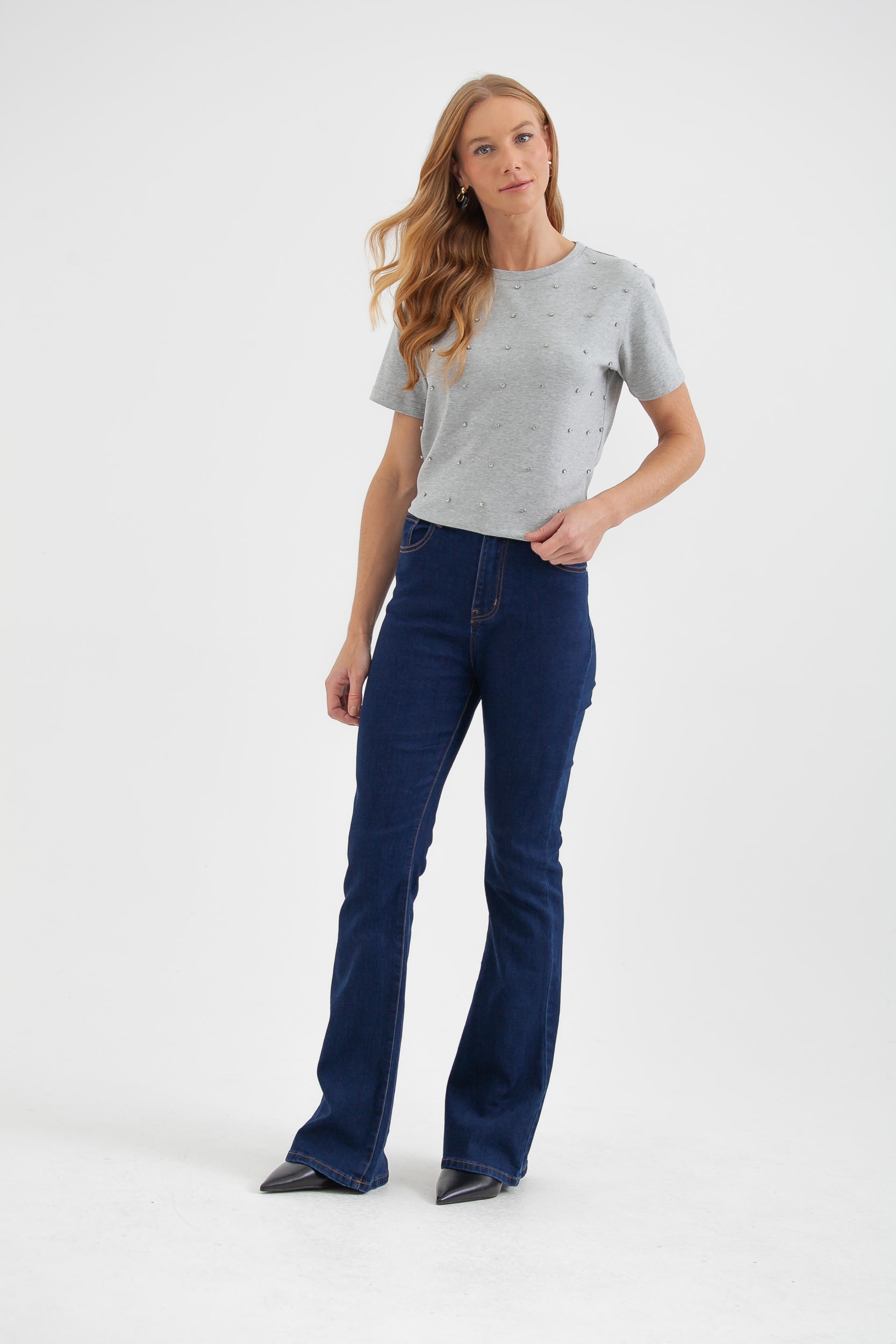 Camiseta Rebites Strass Mescla