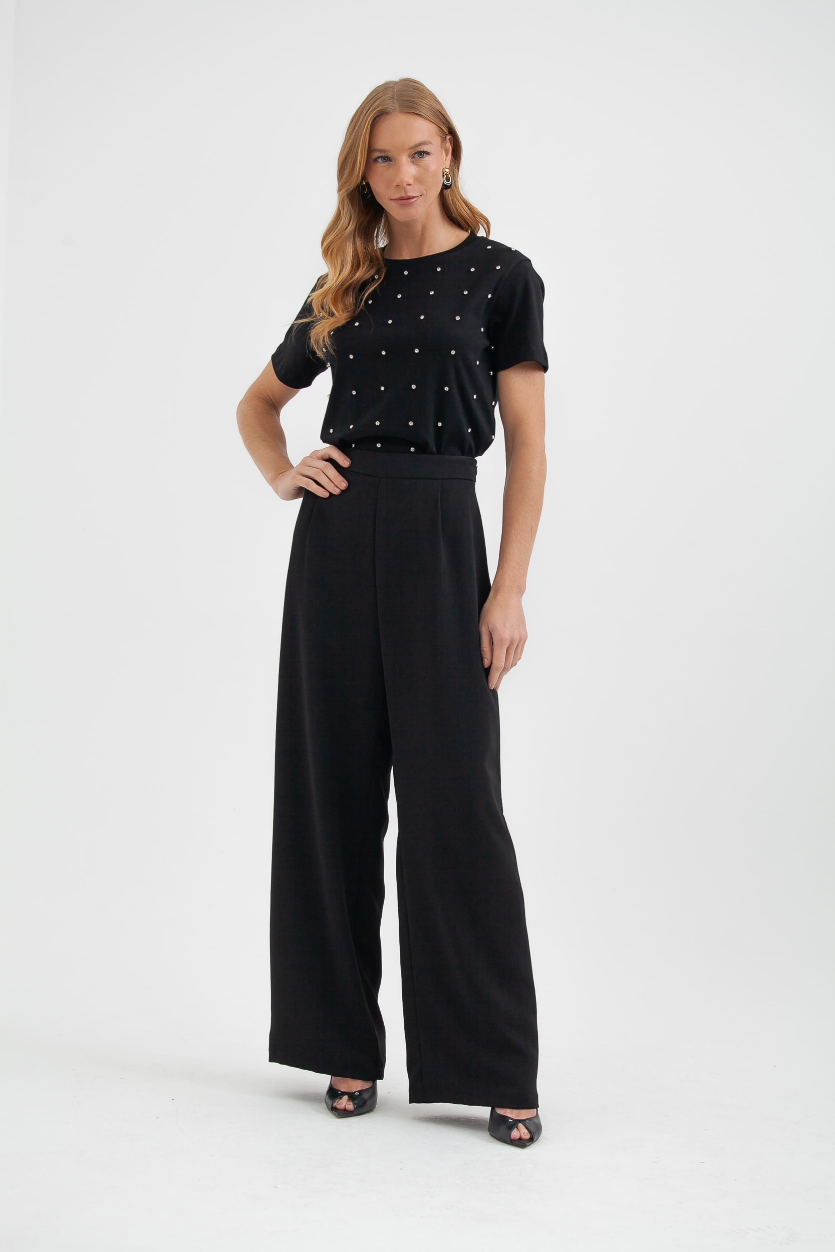 Camiseta Rebites Strass Preto