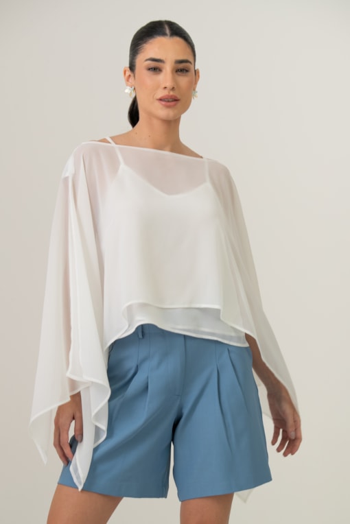 Capa Em Chiffon Com Regata Off-white