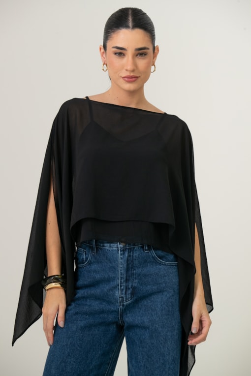 Capa Em Chiffon Com Regata Preto