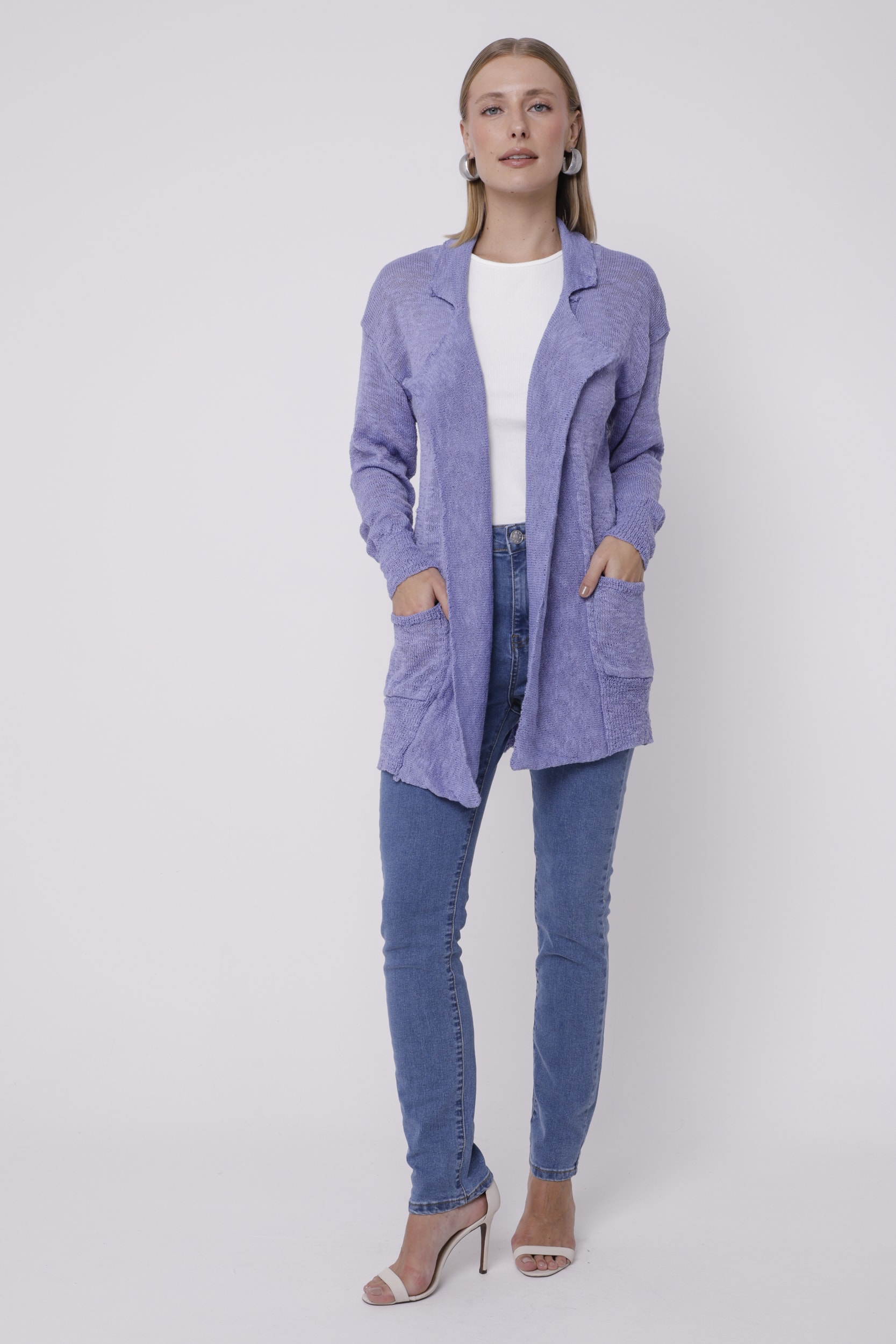 Cardigan Alongado Tricot Flamê Lilas