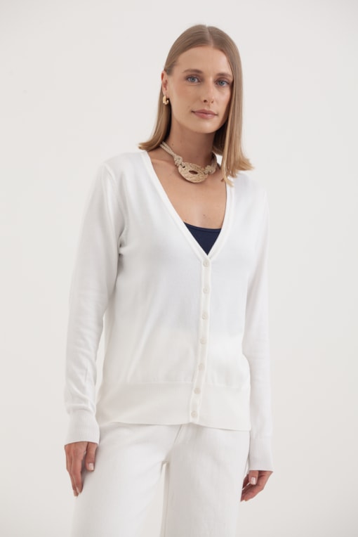 Cardigan Decote V  Branco