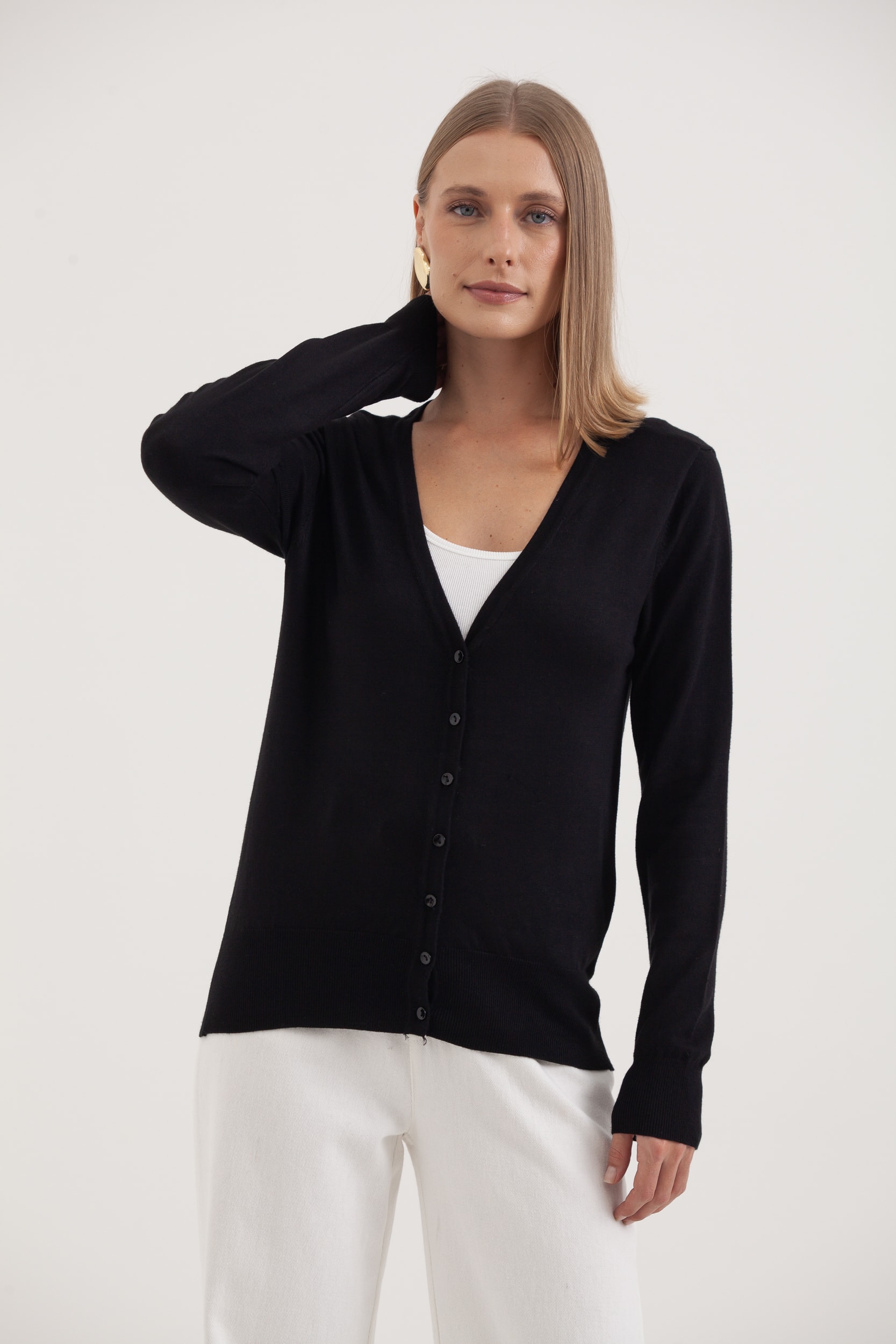 Cardigan Decote V  Preto