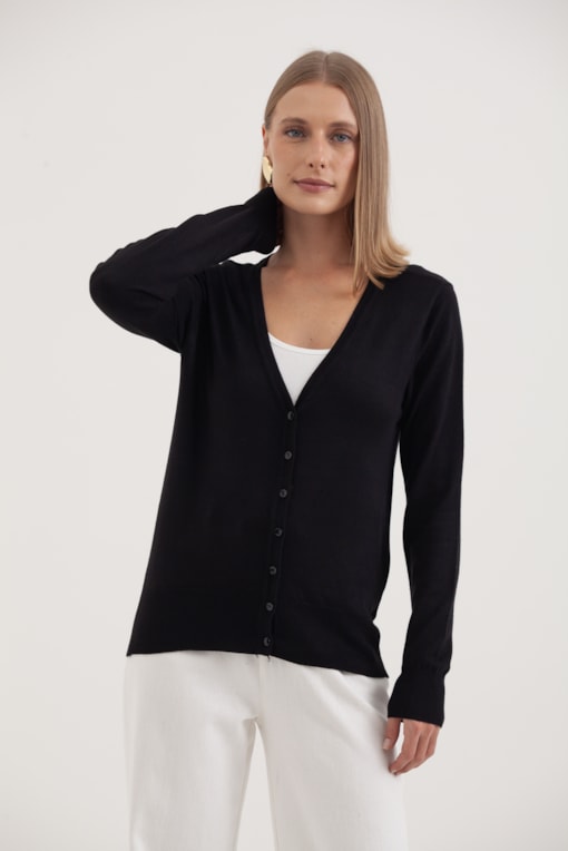 Cardigan Decote V  Preto
