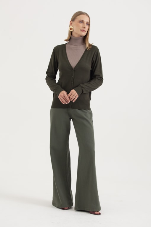 Cardigan Decote V  Verde 