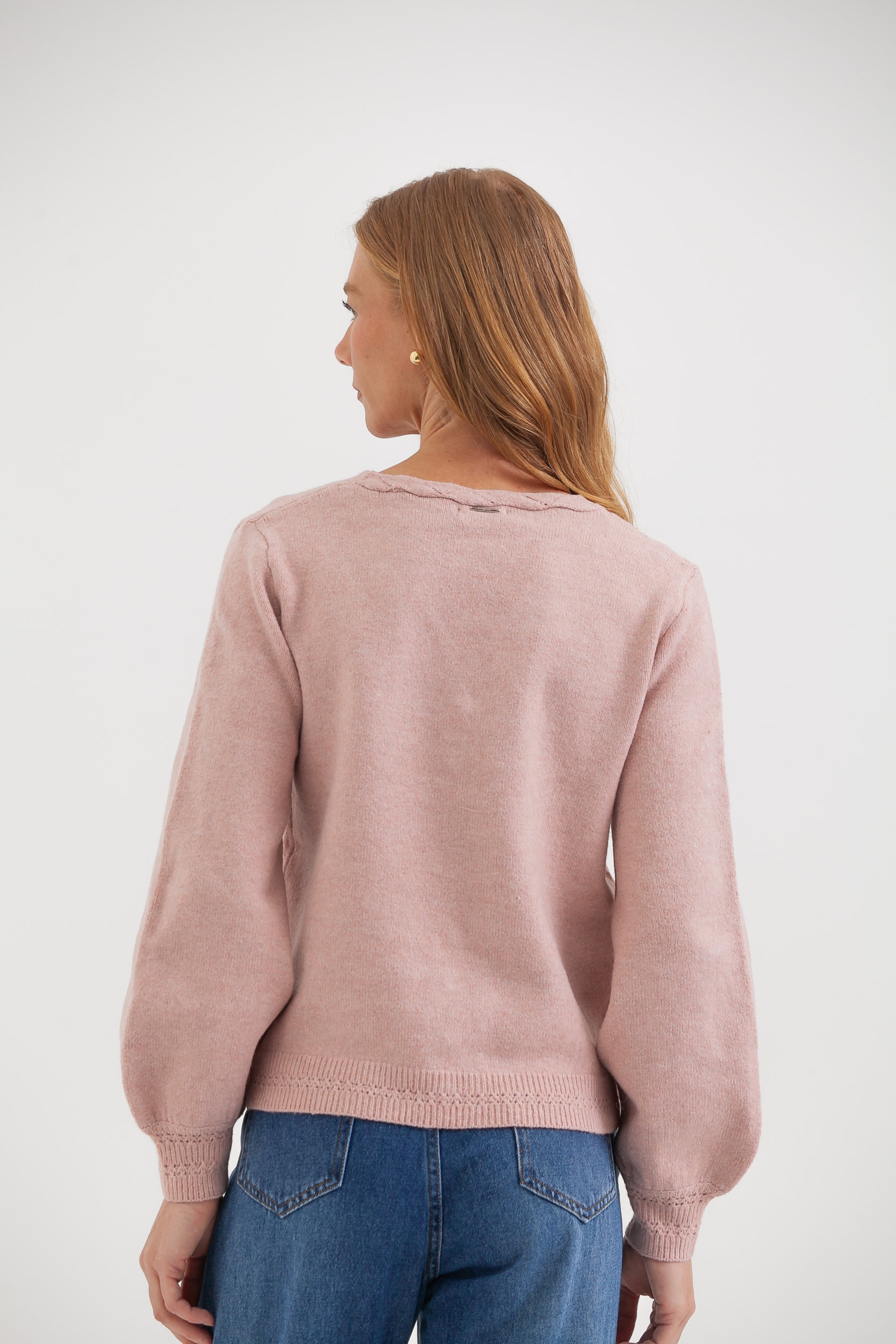 Cardigan Em Tricot Com Botões De Pérolas Rosê