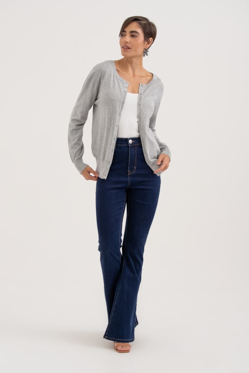 Cardigan Em Tricot Gola Redonda Mescla