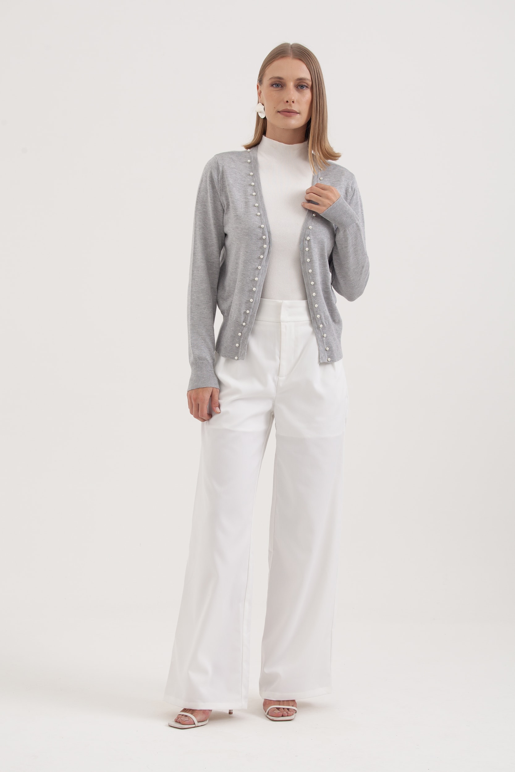 Cardigan Tricô Com Pérolas  Mescla