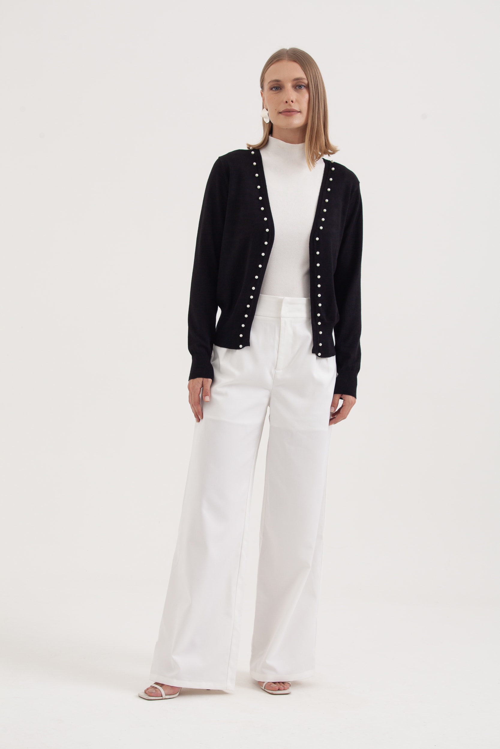 Cardigan Tricô Com Pérolas  Preto