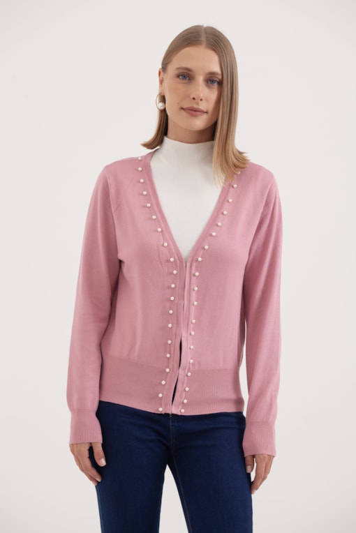 Cardigan Tricô Com Pérolas  Rosê