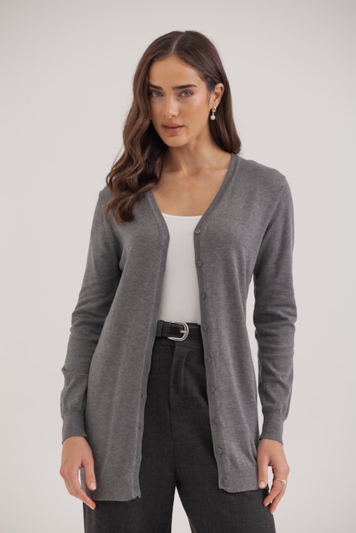 Cardigan Tricô Decote V  Mescla