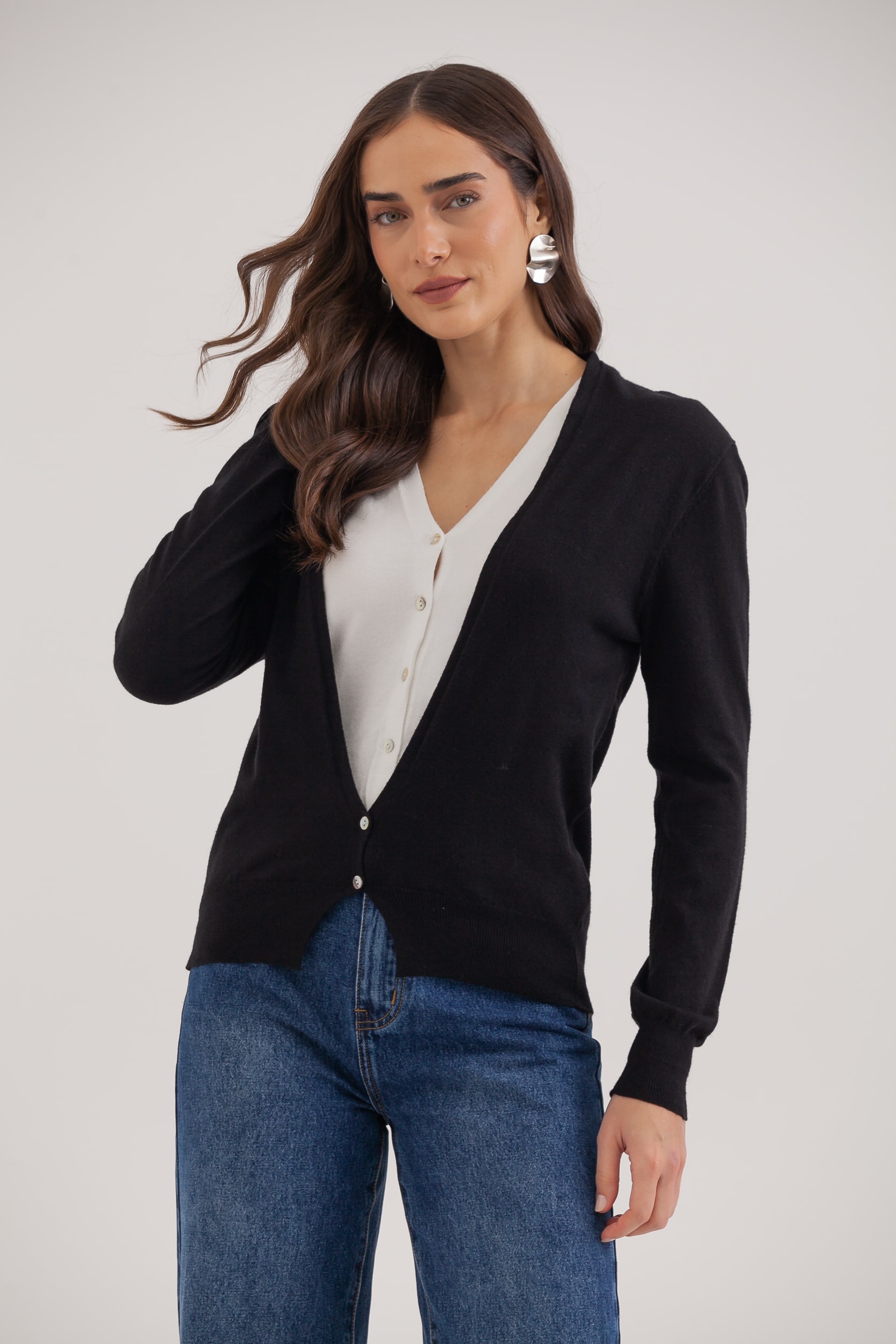 Cardigan Tricô Duplo Preto