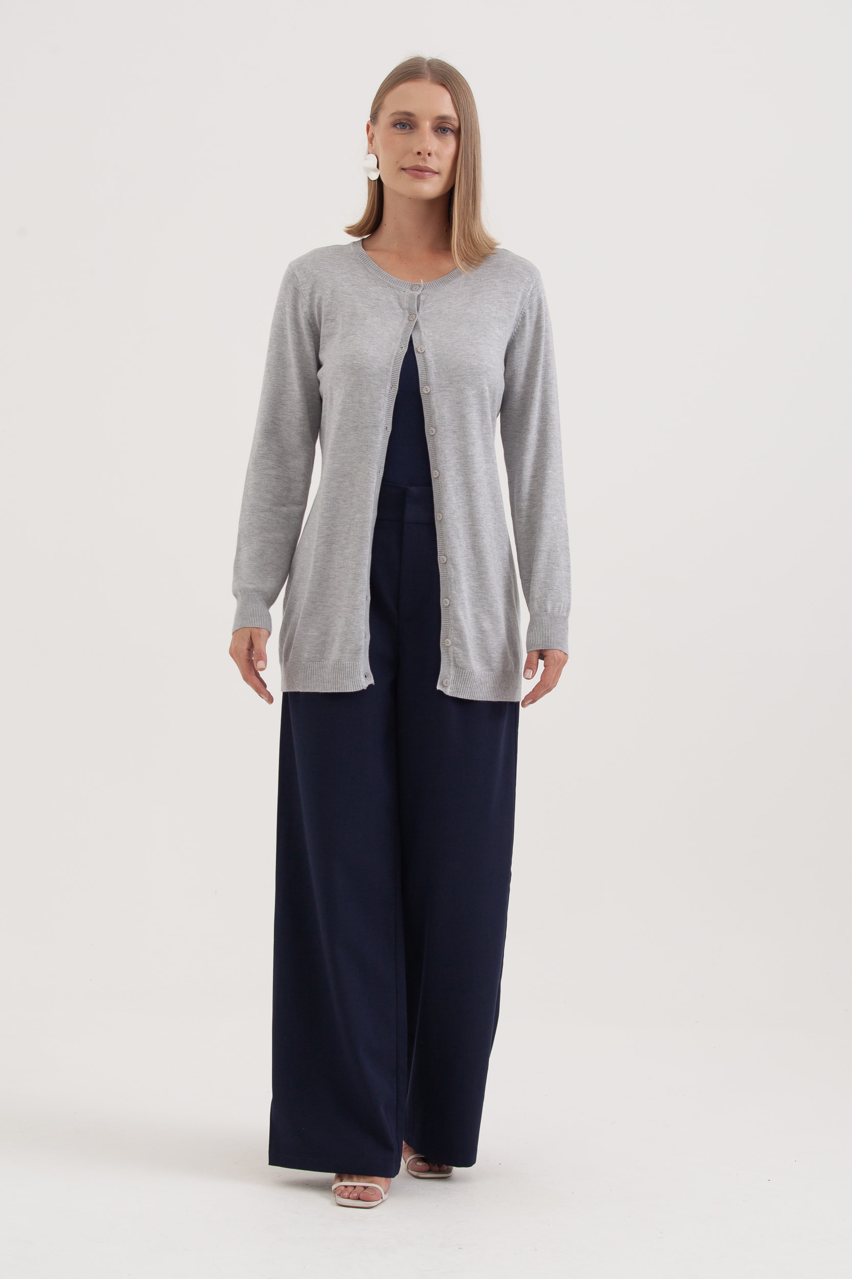 Cardigan Tricô Gola Redonda Mescla
