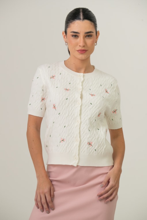 Cardigan Tricô Tulipa Off-white