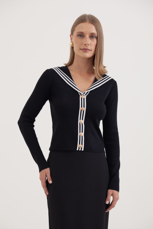 Cardigan Tricot Marinheiro Preto