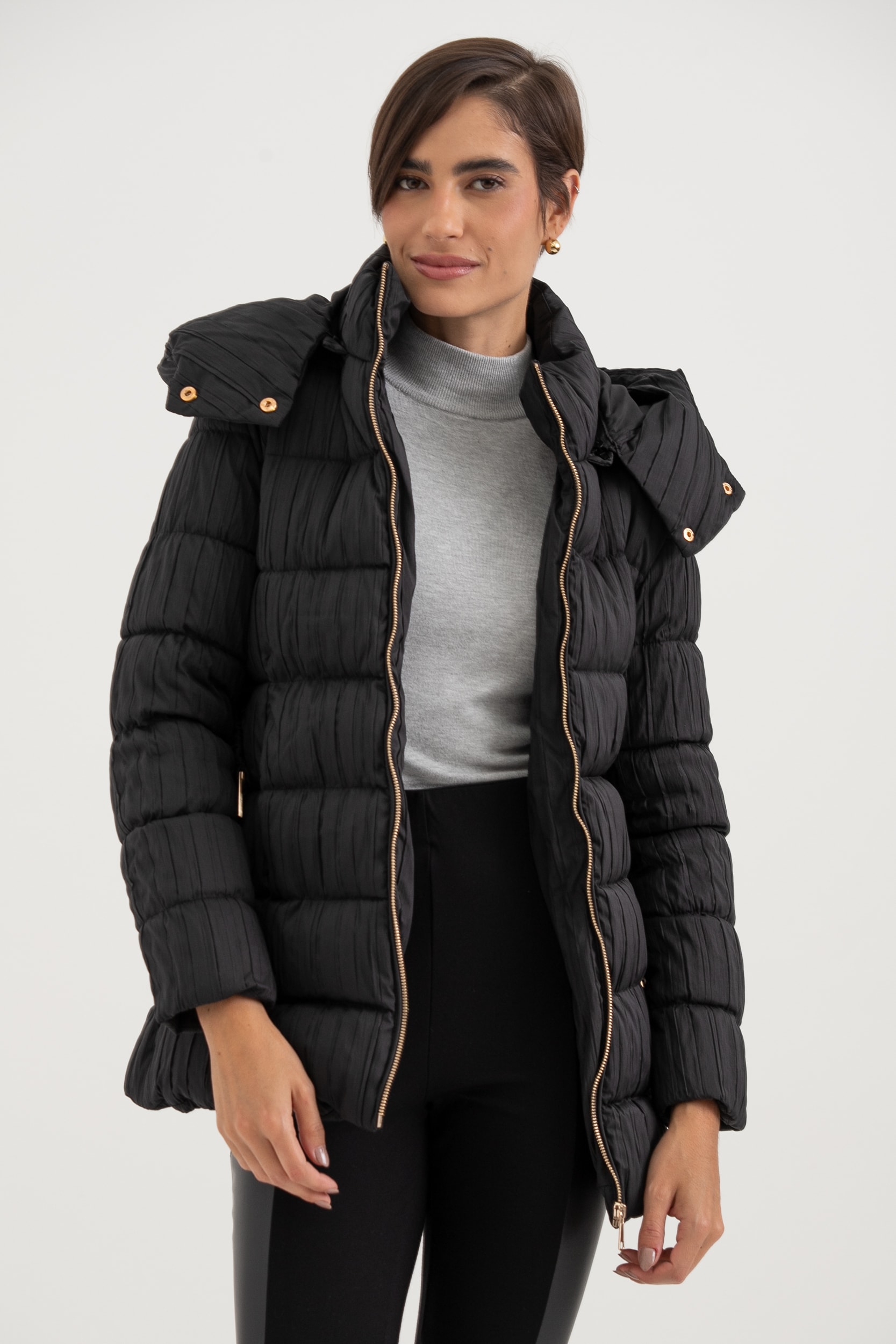 Casaco Puffer Tecido Nervurado  Preto
