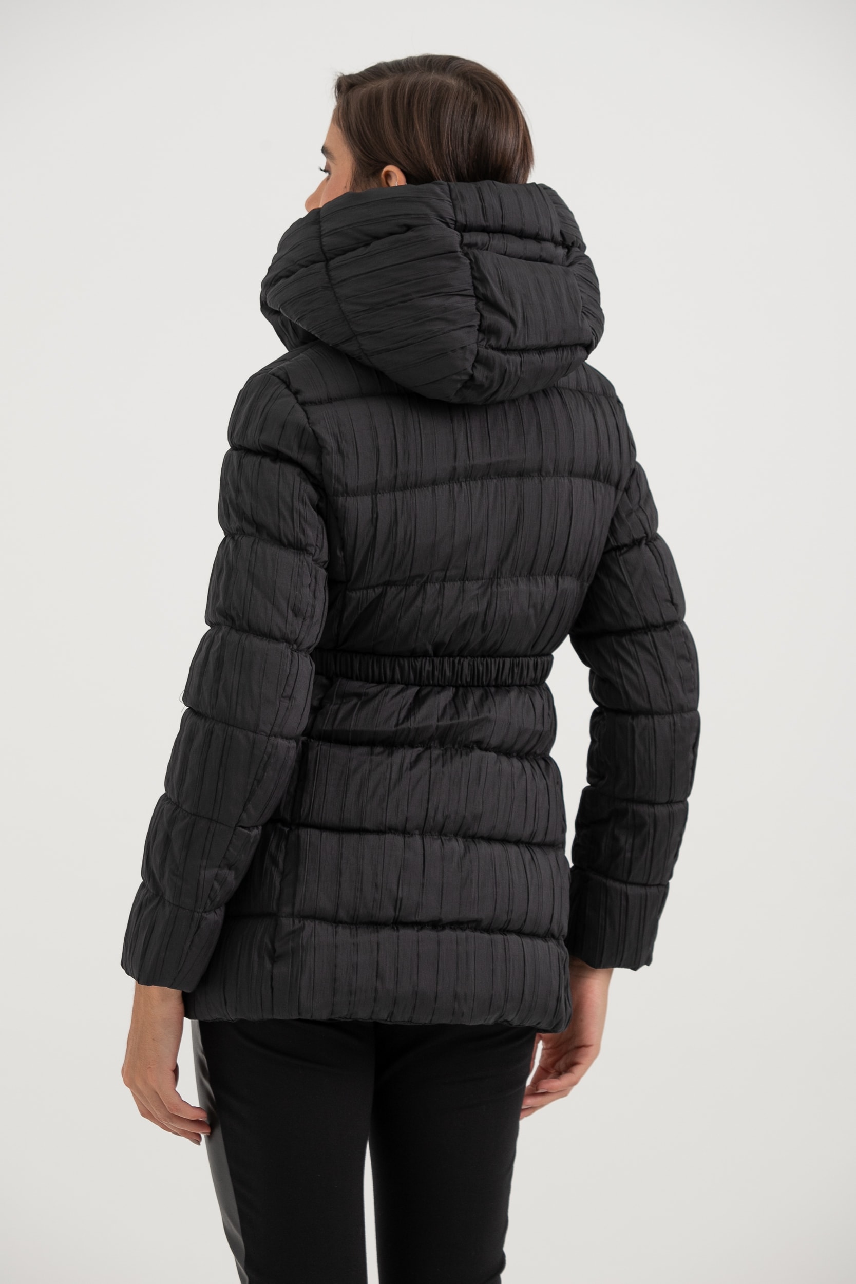 Casaco Puffer Tecido Nervurado  Preto