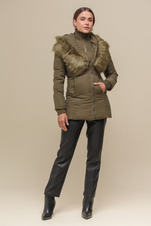 Casaco Puffer Zíper Duplo Com Capuz  Verde 