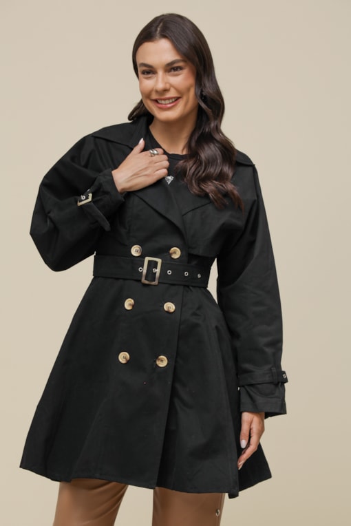 Casaco Trench Coat Cinto Preto